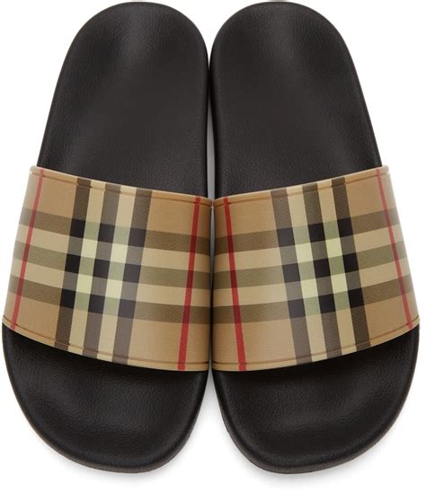 burberry furley check slides|Burberry Check slides.